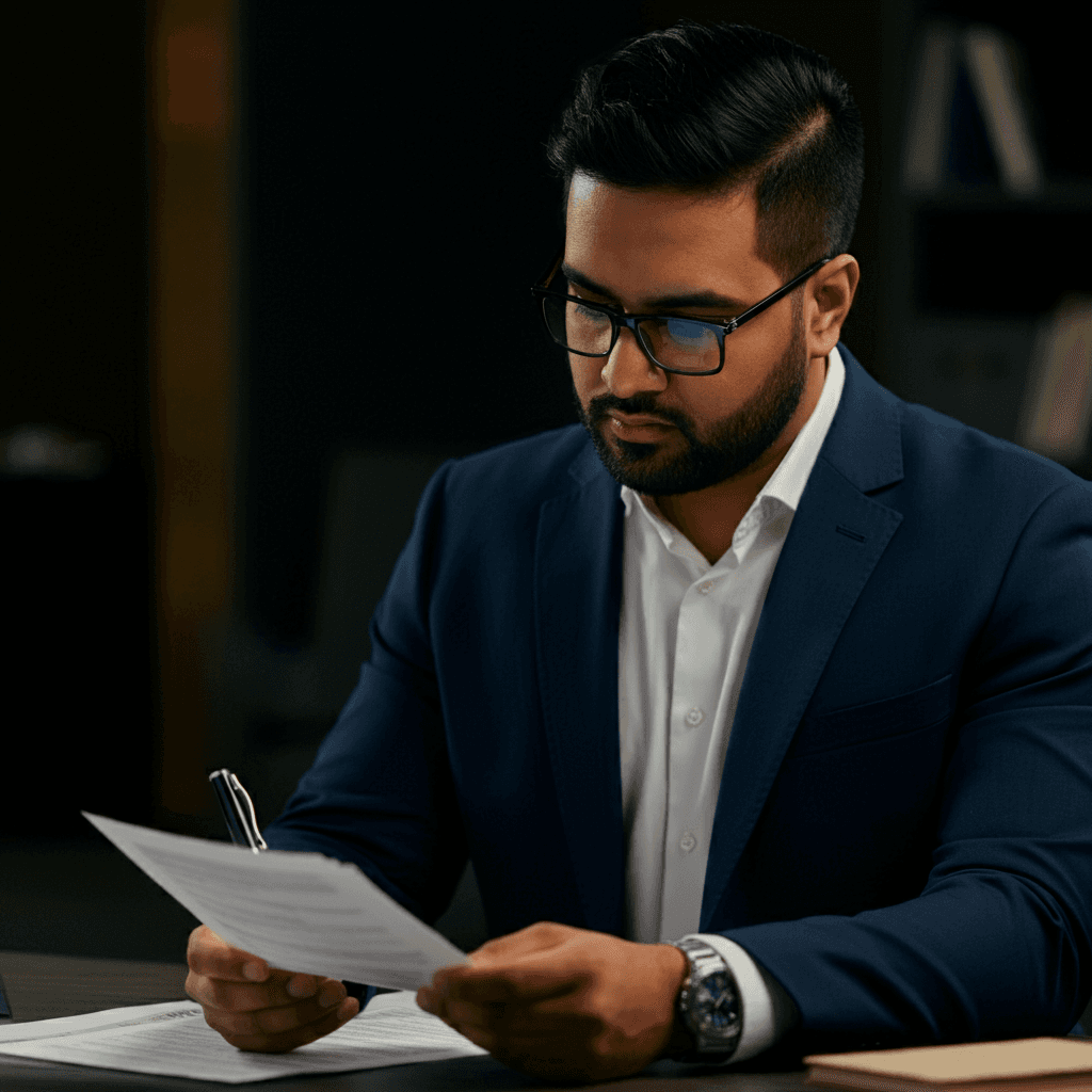 Professional reviewing tax forms